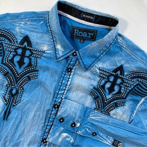 Roar Commander Vintage Wash Long Sleeve Button Down Shirt XL